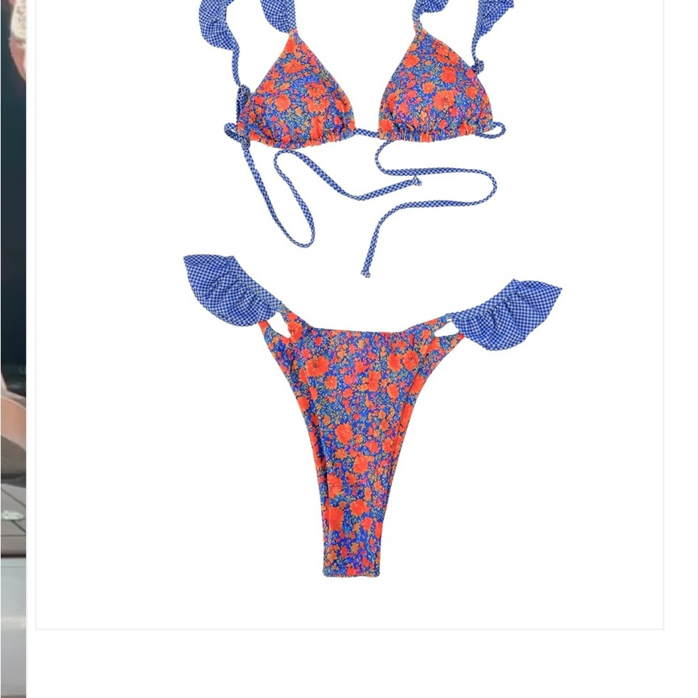 Strawberry Milk Mob Blue and Red Floral Bikini